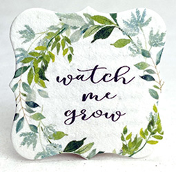 seed paper scalloped edge tag with green watercolor border and watch me grow message
